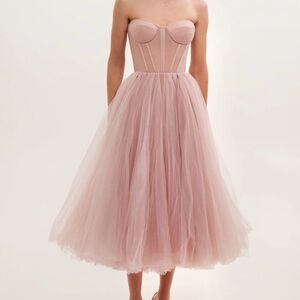 Blush Strapless Tulle Midi Dress